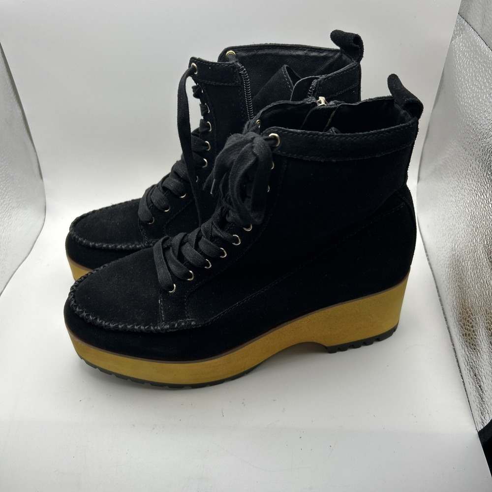 Black Suede Platform Clog Wedge Ankle Booties Boots Size